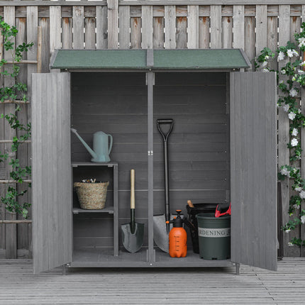 Wooden Garden Storage Shed with Lockable Double Doors and Removable Table - Grey