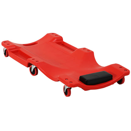 Mechanic Vehicle Creeper with Padded Headrest, Tool Trays & Rolling Castors for Garage Repair - Red