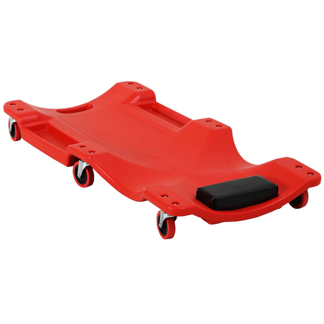 Mechanic Vehicle Creeper with Padded Headrest, Tool Trays & Rolling Castors for Garage Repair - Red