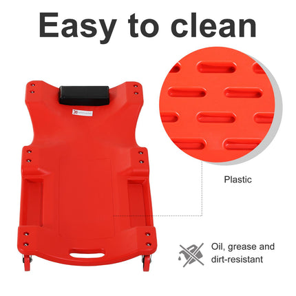 Mechanic Vehicle Creeper with Padded Headrest, Tool Trays & Rolling Castors for Garage Repair - Red