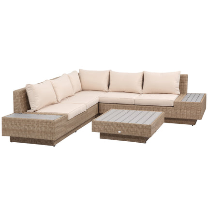 5-Seater Rattan Garden Outdoor Sectional Corner Sofa with Coffee Table and Cushions - Beige