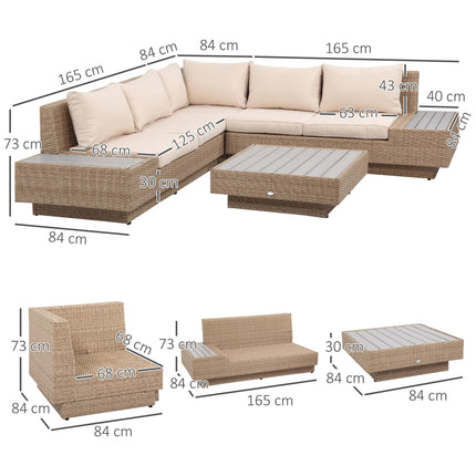 5-Seater Rattan Garden Outdoor Sectional Corner Sofa with Coffee Table and Cushions - Beige