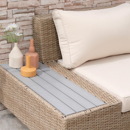 5-Seater Rattan Garden Outdoor Sectional Corner Sofa with Coffee Table and Cushions - Beige