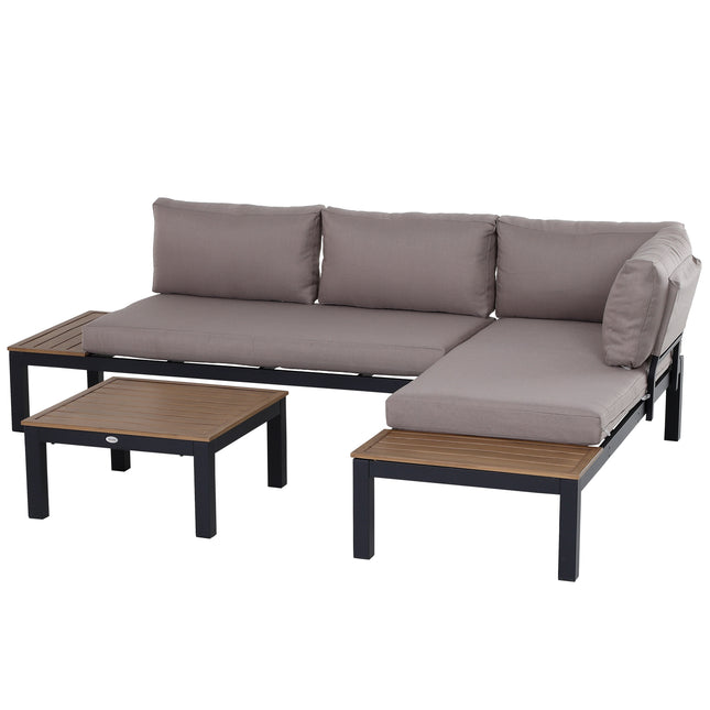 3 Piece Aluminium Frame Garden Furniture Set with Sofa, Chaise Lounge & Coffee Table - Mixed Grey