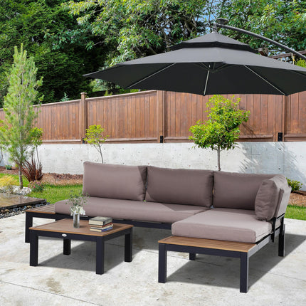3 Piece Aluminium Frame Garden Furniture Set with Sofa, Chaise Lounge & Coffee Table - Mixed Grey