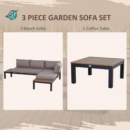 3 Piece Aluminium Frame Garden Furniture Set with Sofa, Chaise Lounge & Coffee Table - Mixed Grey