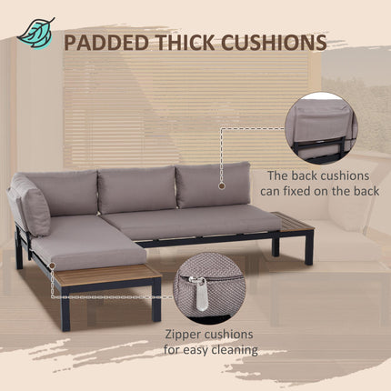 3 Piece Aluminium Frame Garden Furniture Set with Sofa, Chaise Lounge & Coffee Table - Mixed Grey