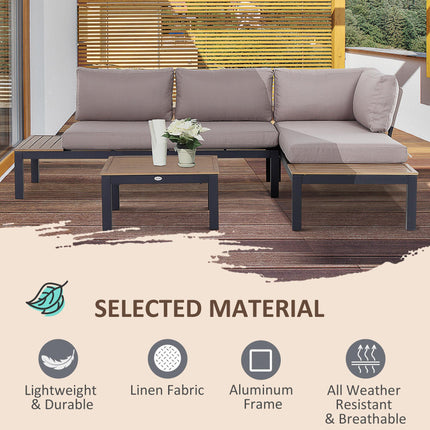 3 Piece Aluminium Frame Garden Furniture Set with Sofa, Chaise Lounge & Coffee Table - Mixed Grey