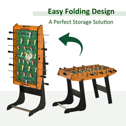 Folding Mini Foosball Soccer Table Football Gaming Table for Family Fun - Natural Wood Finish