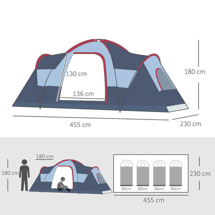 6 Person Dome Camping Tent with UV Protection - Grey