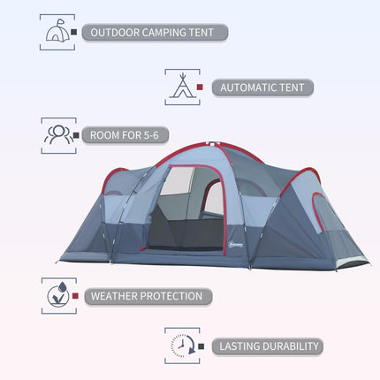 6 Person Dome Camping Tent with UV Protection - Grey