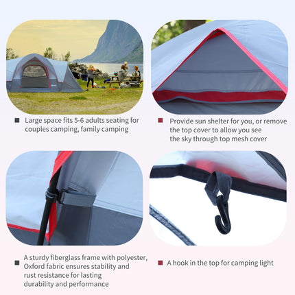 6 Person Dome Camping Tent with UV Protection - Grey
