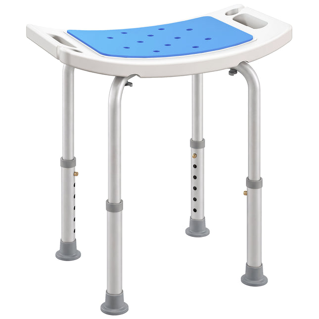 6-Level Height Adjustable Aluminium Bathroom Shower Stool with Padded Seat and Non-Slip Feet - Blue