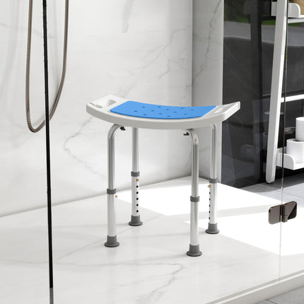 6-Level Height Adjustable Aluminium Bathroom Shower Stool with Padded Seat and Non-Slip Feet - Blue