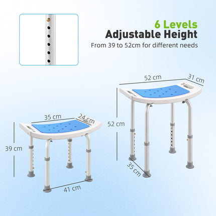 6-Level Height Adjustable Aluminium Bathroom Shower Stool with Padded Seat and Non-Slip Feet - Blue