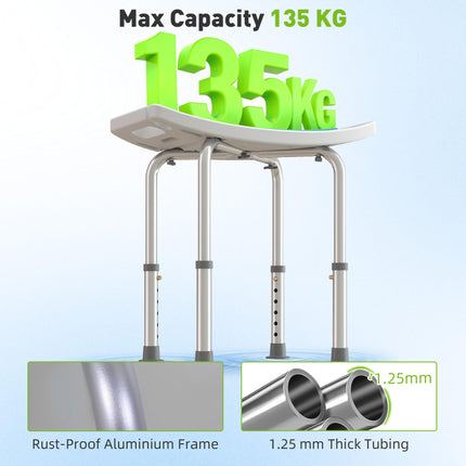 6-Level Height Adjustable Aluminium Bathroom Shower Stool with Padded Seat and Non-Slip Feet - Blue