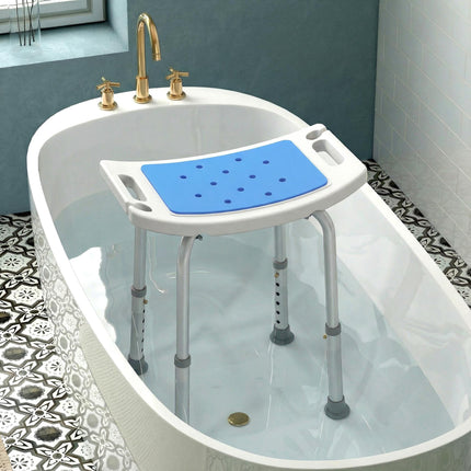 6-Level Height Adjustable Aluminium Bathroom Shower Stool with Padded Seat and Non-Slip Feet - Blue