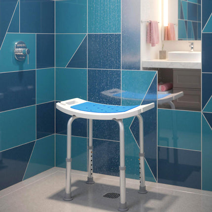 6-Level Height Adjustable Aluminium Bathroom Shower Stool with Padded Seat and Non-Slip Feet - Blue