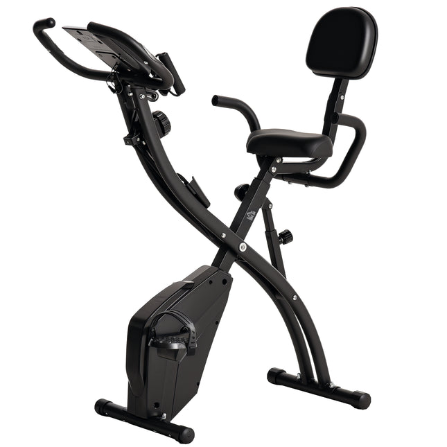 2-in-1 Foldable Magnetic Resistance Exercise Bike with Pulse Sensor - Black