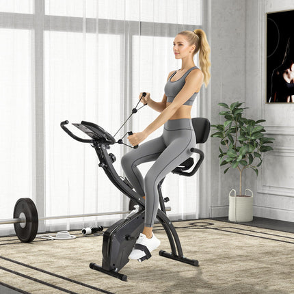 2-in-1 Foldable Magnetic Resistance Exercise Bike with Pulse Sensor - Black