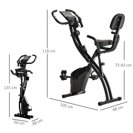2-in-1 Foldable Magnetic Resistance Exercise Bike with Pulse Sensor - Black