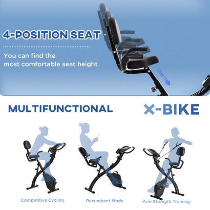 2-in-1 Foldable Magnetic Resistance Exercise Bike with Pulse Sensor - Black