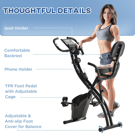 2-in-1 Foldable Magnetic Resistance Exercise Bike with Pulse Sensor - Black