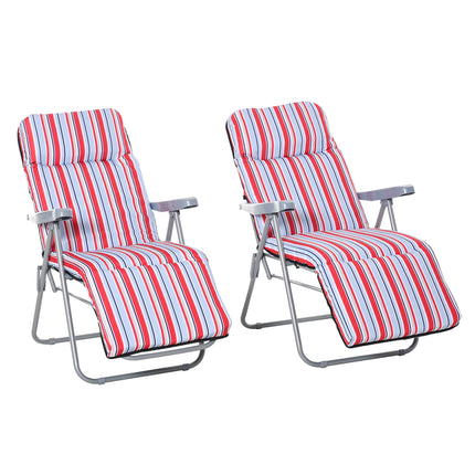 Set of 2 Foldable Adjustable Garden Sun Lounger with Cushioned Seat - Red and White