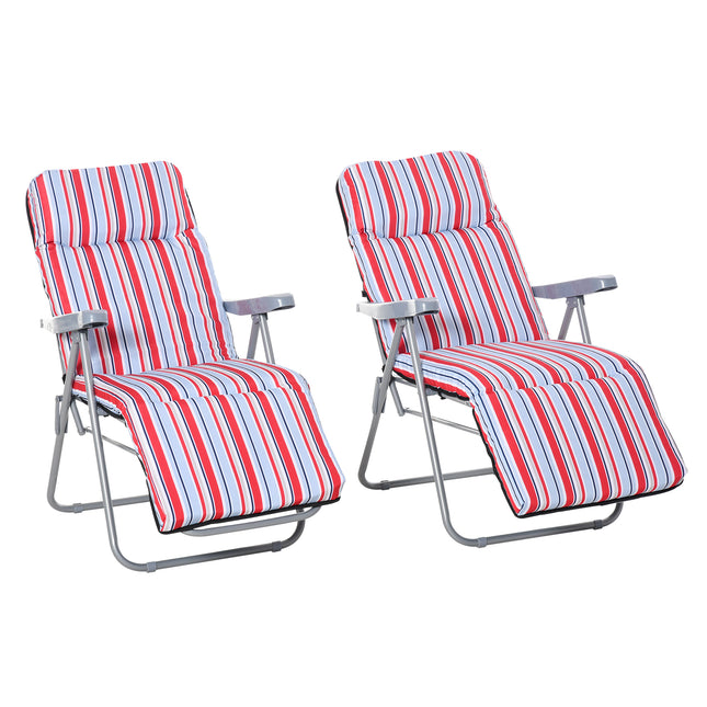 Set of 2 Foldable Adjustable Garden Sun Lounger with Cushioned Seat - Red and White