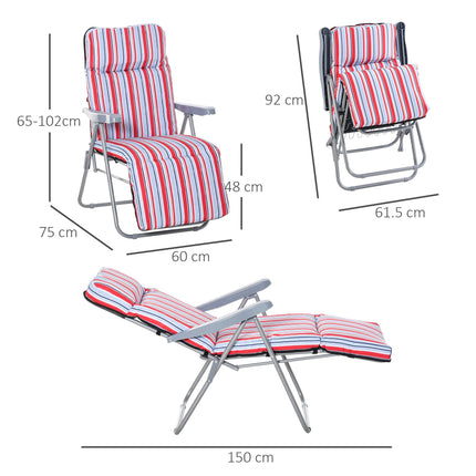 Set of 2 Foldable Adjustable Garden Sun Lounger with Cushioned Seat - Red and White