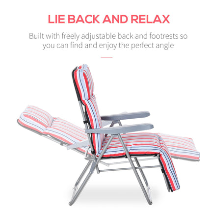 Set of 2 Foldable Adjustable Garden Sun Lounger with Cushioned Seat - Red and White
