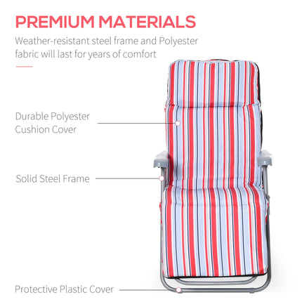 Set of 2 Foldable Adjustable Garden Sun Lounger with Cushioned Seat - Red and White