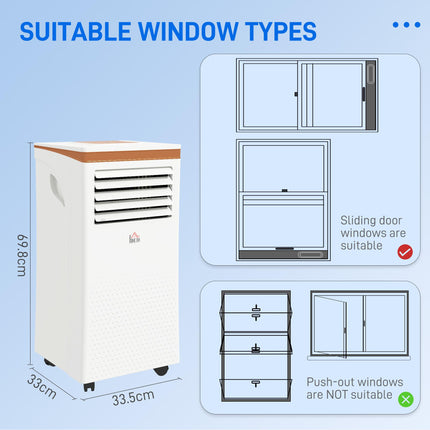 10000 BTU 4-in-1 Portable Mobile Air Conditioner with Remote, LED, Timer & Auto Shut-Off - White Grey Gold