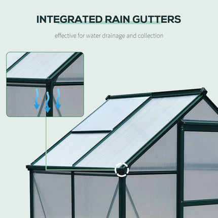 6ft x 4ft Aluminium Frame Greenhouse with Polycarbonate Panels, Slide Door & Galvanized Base - Green