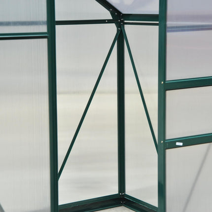 6ft x 4ft Aluminium Frame Greenhouse with Polycarbonate Panels, Slide Door & Galvanized Base - Green