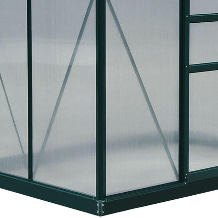 6ft x 4ft Aluminium Frame Greenhouse with Polycarbonate Panels, Slide Door & Galvanized Base - Green
