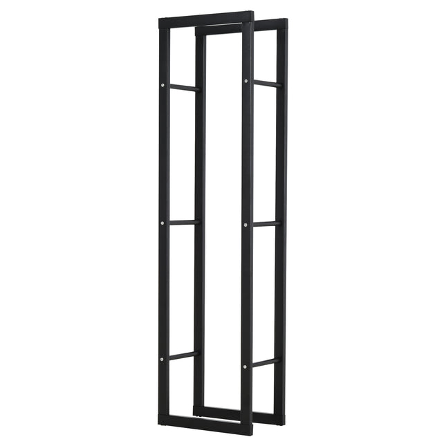 150cm Double Tier Metal Firewood Log Holder Rack with Balanced Base Side Rails - Black