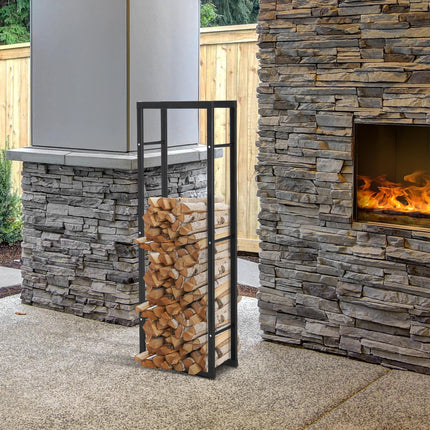 150cm Double Tier Metal Firewood Log Holder Rack with Balanced Base Side Rails - Black