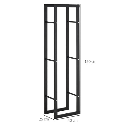 150cm Double Tier Metal Firewood Log Holder Rack with Balanced Base Side Rails - Black