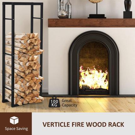 150cm Double Tier Metal Firewood Log Holder Rack with Balanced Base Side Rails - Black