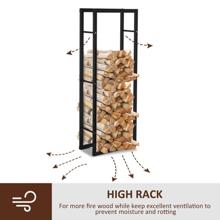150cm Double Tier Metal Firewood Log Holder Rack with Balanced Base Side Rails - Black