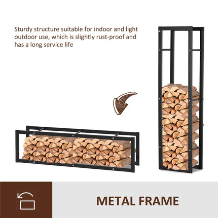 150cm Double Tier Metal Firewood Log Holder Rack with Balanced Base Side Rails - Black