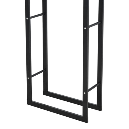 150cm Double Tier Metal Firewood Log Holder Rack with Balanced Base Side Rails - Black