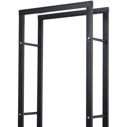 150cm Double Tier Metal Firewood Log Holder Rack with Balanced Base Side Rails - Black