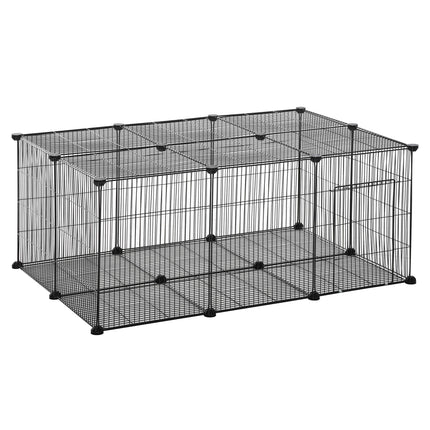 Pet Playpen DIY Small Animal Cage with Door 22 Pieces for Bunny Chinchilla Hedgehog Guinea Pig - Black