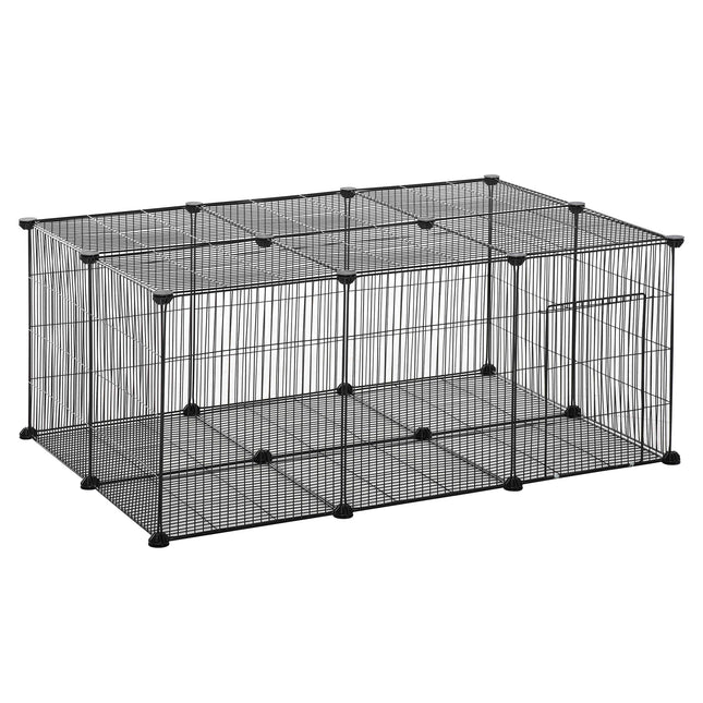 Pet Playpen DIY Small Animal Cage with Door 22 Pieces for Bunny Chinchilla Hedgehog Guinea Pig - Black
