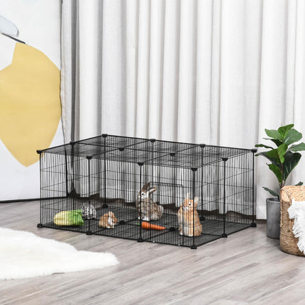 Pet Playpen DIY Small Animal Cage with Door 22 Pieces for Bunny Chinchilla Hedgehog Guinea Pig - Black