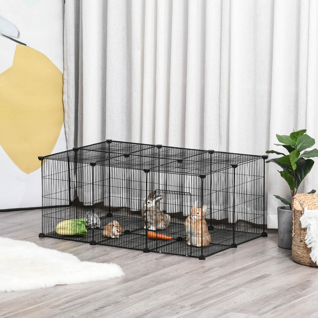 Pet Playpen DIY Small Animal Cage with Door 22 Pieces for Bunny Chinchilla Hedgehog Guinea Pig - Black