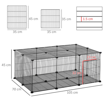 Pet Playpen DIY Small Animal Cage with Door 22 Pieces for Bunny Chinchilla Hedgehog Guinea Pig - Black