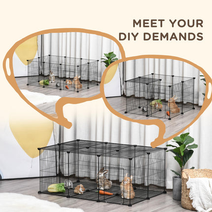 Pet Playpen DIY Small Animal Cage with Door 22 Pieces for Bunny Chinchilla Hedgehog Guinea Pig - Black